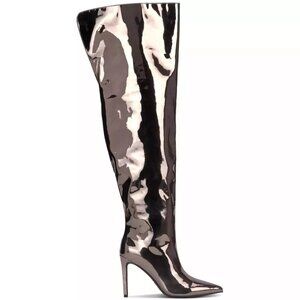 INC International Concepts Women's Sedona Metallic Pewter Thigh High Boots